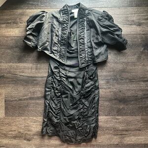 VTG Gunne Sax Jessica McClintock Black 13 Ruched Ruffled Cocktail Dress 2 piece